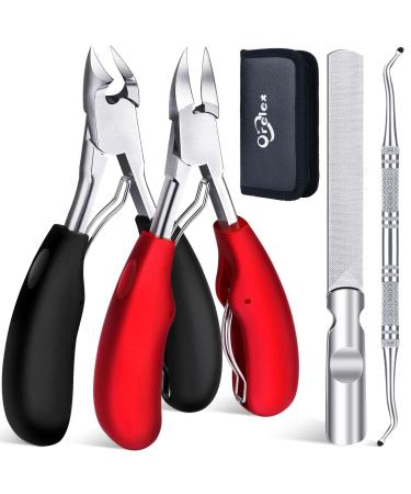 Orelex Toenail Clippers, Toe Nail Clippers for Thick Nails & Ingrown Toenail, Heavy Duty Nail Clipper for Men and Adults, Seniors, Professional, Super Sharp Curved Blade Grooming Tool Black+red
