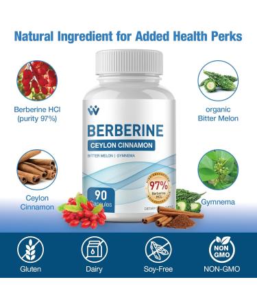 Berberine Supplement 1500mg - Berberine with Ceylon Cinnamon Berberine HCl 97% Purity Complex Supplements Non-GMO Vegan - 180 Capsules 90 Count (Pack of 2) - Buy Online on GoSupps.com