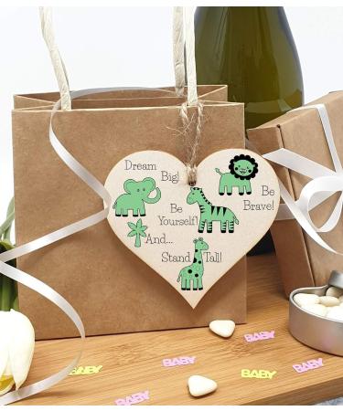 Plum Penguin Handmade Wooden Hanging Heart Plaque: Be Brave, Dream Big, Be Yourself - Green Safari Animals Nursery Wall Decoration - New Baby Gift - Buy Online on GoSupps.com