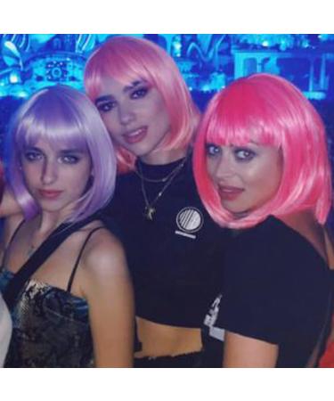 Meiriyfa Pink Short Bob Wig with Ponytail - Smooth Medium-Length Synthetic Wig for Women's Daily Use Parties & Cosplay - 30cm Rose - Buy Online on GoSupps.com