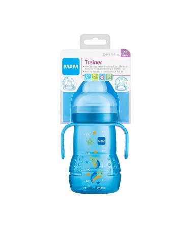 MAM Plastic Trainer Cup - 1 Count, Extra-Soft Spout, Spill-Free Nipple, Non-Slip Handles - Boys 4+ Months, 8 Ounces, Blue - Buy Online on GoSupps.com