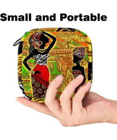 Beautiful African Woman Landscape Pattern Sanitary Napkin Storage Bag | Portable Menstrual Cup Pocket with Zipper for Teens & Women - Buy Online on GoSupps.com