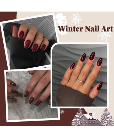 Dark Red Press On Nails - Medium Short Square & Ballerina Coffin Shape | 24 PCS Glossy Acrylic Fake Nails | Xcreando Spring Summer Collection - Buy Online on GoSupps.com