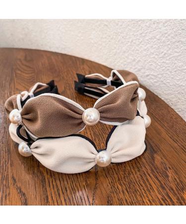 scicent Hair Accessories 2 Pieces Headbands for Women Pearl Embellished Hair Bands for Girls Knotted Head Band Fashion Hairband (White+light coffee) - 23424 - Buy Online on GoSupps.com