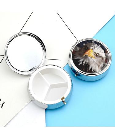 Buy Round Pill Box with America Flag & Eagle Print | 3 Compartment Decorative Metal Pill Organizer - Portable & Stylish Pocket Pill Case - Buy Online on GoSupps.com