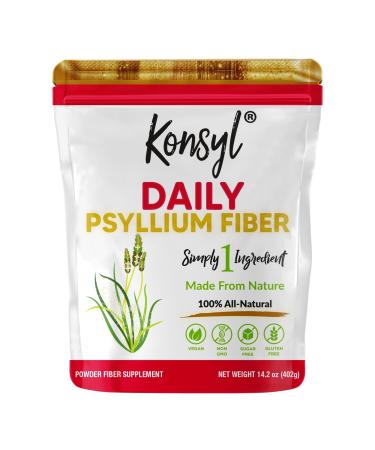 Konsyl Daily Psyllium Fiber - Psyllium Husk Daily Fiber Supplement Powder - All Natural, Soluble Fiber, Gluten-Free & Sugar-Free - Perfect for Keto & Baking - 402g - Gusset Bag 14.2 Ounce (Pack of 1) Bag