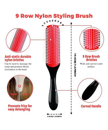 Detangling Brush Set for Curly Hair - Wide Tooth Comb for 3/4abc Natural Hair - 9 Row Nylon Bristle - Men, Women, Kids - Buy Online on GoSupps.com