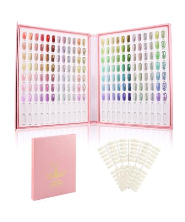 Segbeauty 216 Nail Colors Display Book Nail Polish Organizer Colors Chart with 240 False Nail Tips Professional Nails Sample Card Nail Supplies Tool Nail Swatch Stick for DIY Nail Painting Practice Pink