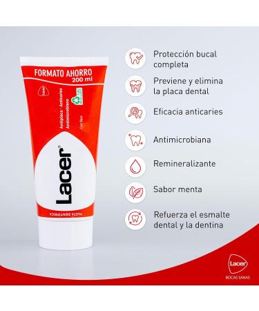  Lacer LACER - Toothpaste Pack of 2 x 200 ml prevents decay maintains healthy mouth high fluorine content prevents plaque formation strengthens enamel antimicrobial action - Buy Online on GoSupps.com