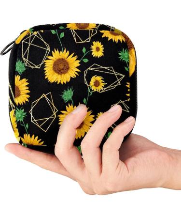Menstruation Pad Bag with Zipper | Stylish Napkin & Tampon Collection Bag for Women & Girls | Golden Polygonal Shapes & Sunflowers - Buy Online on GoSupps.com