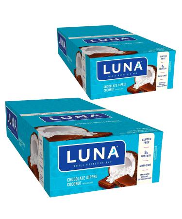 LUNA BAR - Gluten Free Snack Bars - Chocolate Dipped Coconut Flavor -8g of protein - Non-GMO - Plant-Based Wholesome Snacking - On the Go Snacks (1.69 Ounce Snack Bars, 30 Count) 30 Count (Pack of 1)