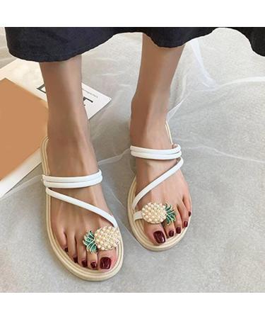 XTZYGLFD Women's Woven Slide Sandals - Comfortable Flat Pineapple Summer Fashion Sandals in White (UK 5) | International Shipping - Buy Online on GoSupps.com