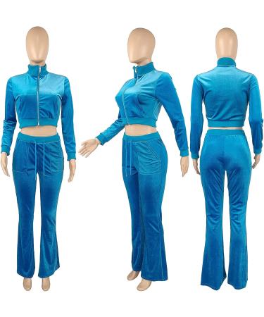 ZEYAYI Velvet 2 Piece Set - Cute Hoodied Crop Top & Shorts Outfit - Velour Long Sleeve Zip Up - Matching Suit - Light Blue - Large - Buy Online on GoSupps.com