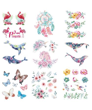 Ooopsi 10 Sheets Luau Floral Temporary Tattoos -Hawaiian/Tropical/Flamingo/Summer Pool Party Decorations Supplies Favors