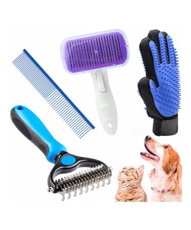 Crafterlife Pet Grooming Tools Set Kit with Self Cleaning Slicker Brush Pet Hair Remover Massage Mitt Deshedding Glove Shedding Dematting Comb Stainless Steel Comb for Long & Short Haired Cats Dogs
