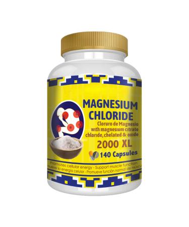 Magnesium Chloride (cloruro de magnesio) 140 Capsules - High Absorption Magnesium Citrate chelated and Oxide High Potency Mg Non-GMO