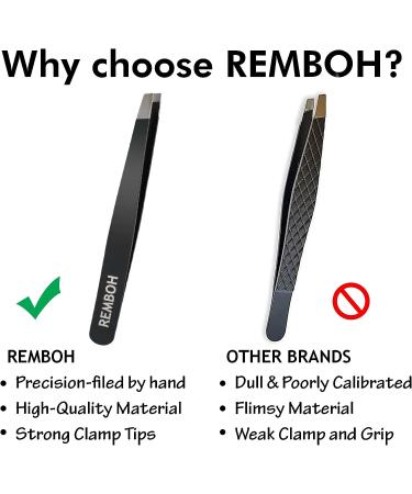 Remboh Stainless Steel Slant Tweezers - Professional Precision Eyebrow Tweezers - Buy Online on GoSupps.com