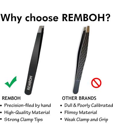 Remboh Slant Tweezers - Stainless Steel Professional Eyebrow Tweezers (Black, Pack of 2) - Buy Online on GoSupps.com