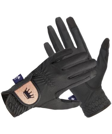 Equestrian queen bali riding gloves women boy riding gloves children girl gloves white ride grip riders for equestrian sports women riding gloves with glitter xs black/rose gold