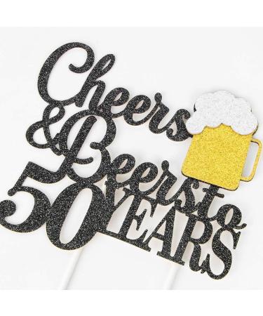 Cheers & Beers to 50 Years Cake Topper Happy 50th Birthday Cake Topper 50th Anniversary Party Supplies Black Glittery - Buy Online on GoSupps.com