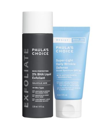 Paula's Choice 2% BHA Liquid Exfoliant & RESIST Super-Light Daily Wrinkle Defense SPF 30 Salicylic Acid for Enlarged Pores & Blackheads and Tinted Mineral Broad-Spectrum Sunscreen Set of 2