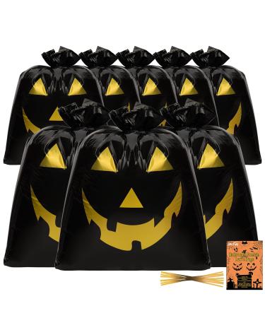 Halloween Leaf Bags 8 Pack 24x30in Pumpkin Trash Lawn Garbage Fall Leave Bag with Twist Ties Jack O Lantern Outdoor Yard Holiday Decoration Black Black-8P-24x30in