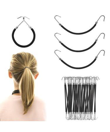 Sibba 15 Pieces Elastic Hook Hair Tie Hooks Hair Cord Bungee Hair Ties Styling Ponytail Holder for All Hair Types (Black) 15 Pieces Black