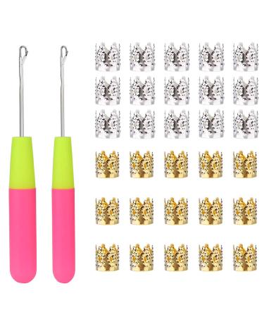 2 PCS Latch Hook Crochet Needle + 30 PCS Dreadlocks Hair Ring Decoration Braiding Hair Silver Gold Metal, for Crochet Braids Hair Decoration Accessories 32PCS - Buy Online on GoSupps.com