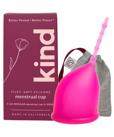Kind Cup | Menstrual Cups | Period Cup | Easy to use | Comfortable | Soft | Long Stem | Curved | Ergonomic | High Cervix | Low Cervix | Eco Friendly Products | for Beginners | USA (Regular) (Violet)
