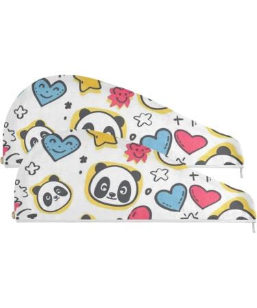 Hearts Star Panda Hair Towel 2 Pack - Super Absorbent Quick Dry Hair Turbans for Women & Girls | Ideal Hair Drying Solution - Buy Online on GoSupps.com
