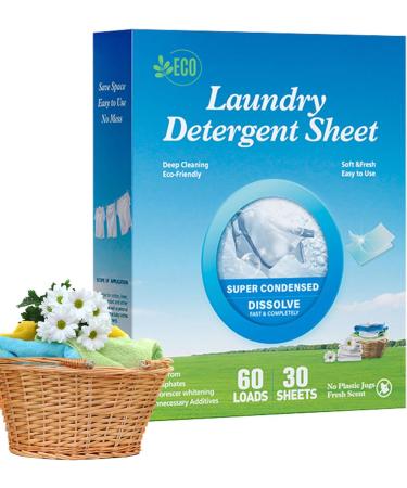 ROWCES Washer Sheets Detergent Natural Washer Detergent Sheets with Scent - Multifunctional Household Cleaning Supplies Portable Liquid Less Sheets for Clothing Cotton Fabric - Buy Online on GoSupps.com