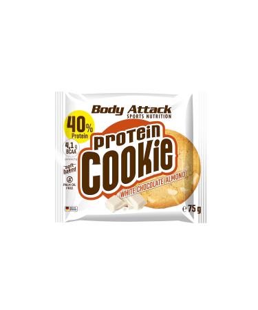 Body Attack Protein Cookie 40% protein 5% BCAA soft palm oil free Whole oat flour chocolate cookies cocoa butter Made in Germany 12x75g White chocolate with almonds
