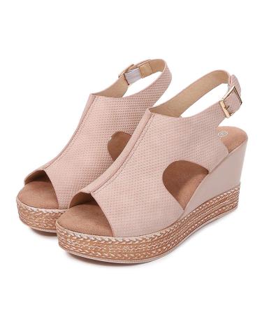 Sandals for Women Summer Hollow Fish Mouth Wedge Sandals Fashion Peep Toe Platform High Heel Sandals Black 35 (Pink 38 EU) Roze 36 EU