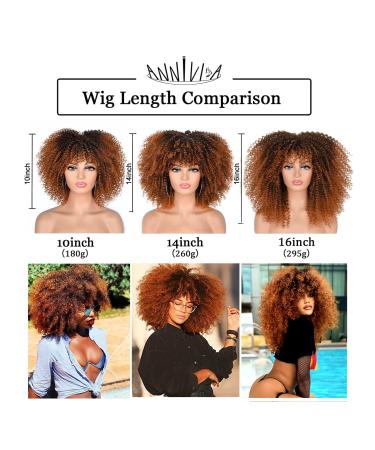 ANNIVIA 10inch Short Curly Wig for Black Women - Ombre Brown Afro Kinky Curly Wig with Bangs - Synthetic Fiber Full Wig - Buy Online on GoSupps.com