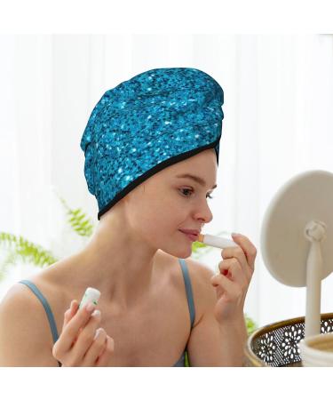 Microfiber Hair Drying Cap - Blue Glitter Hair Towel Wrap | Soft & Absorbent Quick Drying Cap for Curly Long & Thick Hair - Buy Online on GoSupps.com