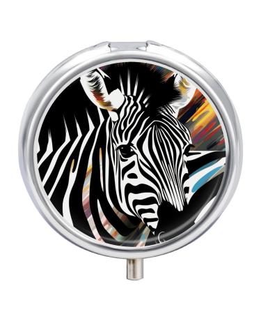 Round Pill Box Abstract Animal Zebra Print 3 Compartment Medicine Pill Case Print Pill Organizer Decorative Metal Portable Pill Box Pocket Pill Box Style