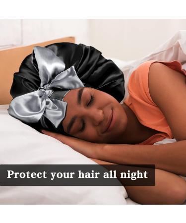 WEIPAO Silk Satin Bonnet - Reversible Double Sided Sleep Cap for Curly Hair | Black+Silver - Buy Online on GoSupps.com