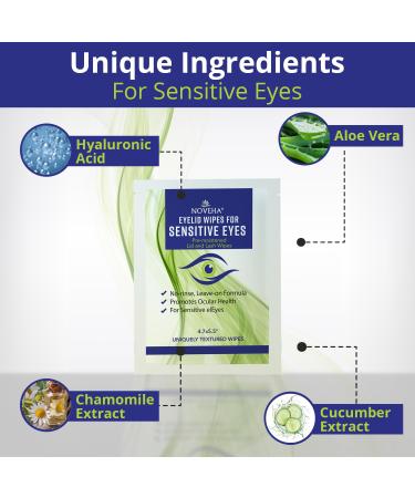 NOVEHA Eyelid Wipes - Delicate Lash & Eyelid Care with Hyaluronic Acid Chamomile & Aloe Vera - 60 Pre-Moistened Individually Wrapped Pads - Buy Online on GoSupps.com