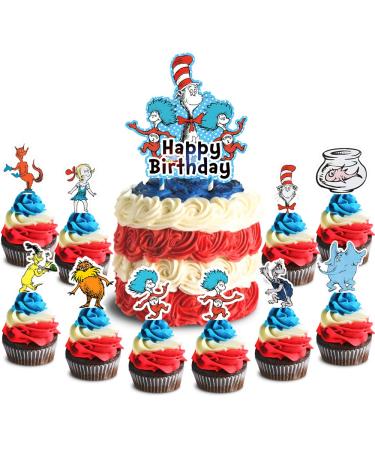 21 Toppers for Seuss Cake Topper Happy Birthday Doctor Cake Toppers Cake Decorations for Bday Theme Party