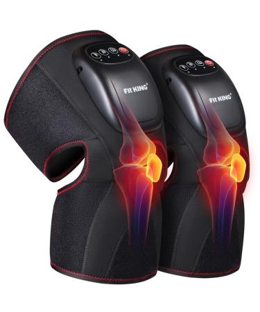 FIT KING Knee Massager with Heat,Air Compression Massage for Knee Pain Relief and Circulation,Heated Knee Brace Wrap Massager with 3 Modes and 3 Levels (A Pair)