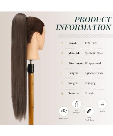 FESHFEN 28 Straight Wrap Around Ponytail Extension - Medium Chestnut Brown - Buy Online on GoSupps.com