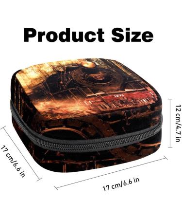 Retro Locomotive Train Sanitary Napkin Storage Bag | Portable Menstrual Cup Pocket with Zipper for Teen Girls & Women - Buy Online on GoSupps.com