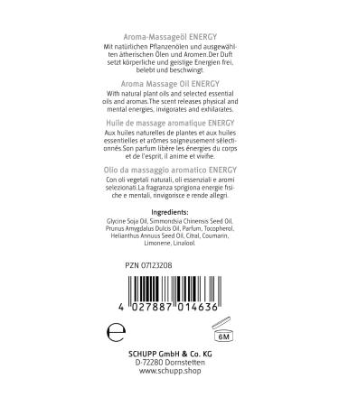 Schupp Aroma Massage Oil Energy 100ml - Revitalize Your Senses | Buy Internationally - Buy Online on GoSupps.com