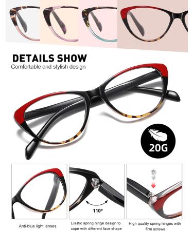 Cat Eye Reading Glasses for Women | Blue Light Blocking | 1.5 Diopter Fashion Eyewear | 4 Pack with Comfort Spring Hinges - Buy Online on GoSupps.com
