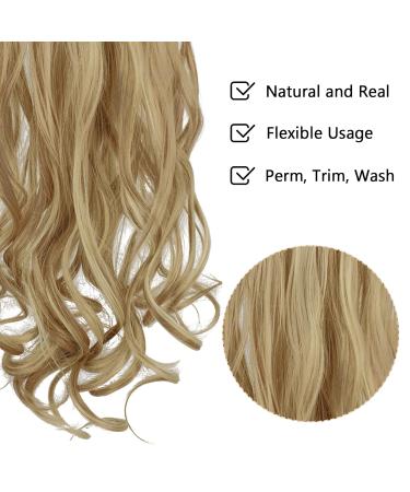 Shop Feshfen 7-Part Clip-In Hair Extensions | Wavy Golden Blonde & Bleach Blonde | 50cm Synthetic Hair Parts for Women - Buy Online on GoSupps.com
