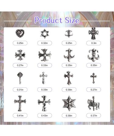 Zykort 160 PC 3D Cross Nail Charms - Silver Punk Metal Decorations for DIY Gothic Manicure - Buy Online on GoSupps.com