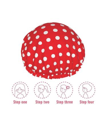 Red White Polka Dot Shower Cap | Double Layer Bath Cap | Adjustable Elastic Band | Stylish for Women - Buy Online on GoSupps.com