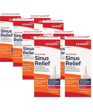 Leader Extra Strength Sinus Relief Fast-Acting Nasal Decongestant Sinus Congestion Relief Spray Cold & Allergy 30 mL Bottle (Pack of 8)