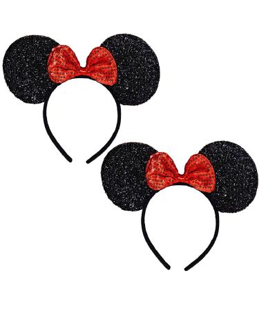 FANYITY 2 Pcs Mickey Ears, Minnie Costume Ears Headband Hairs Accessories for Children Mom Baby Boys Girls Women Party or Celebrations(Red) Red 2