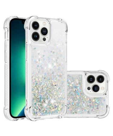 Tivenfezk Nadoli Glitzer Treisand Shell for iPhone 15 Pro Max silicone shockproof mobile phone cover Transparent TPU bumper protective cover liquid transparent quicksand case iPhone 15 per max silver